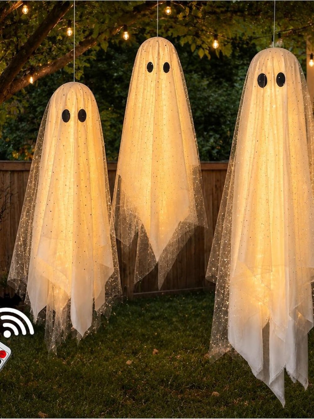 Halloween Decorations outdoor/indoor-3pcs Hanging Ghost Decor with Lights